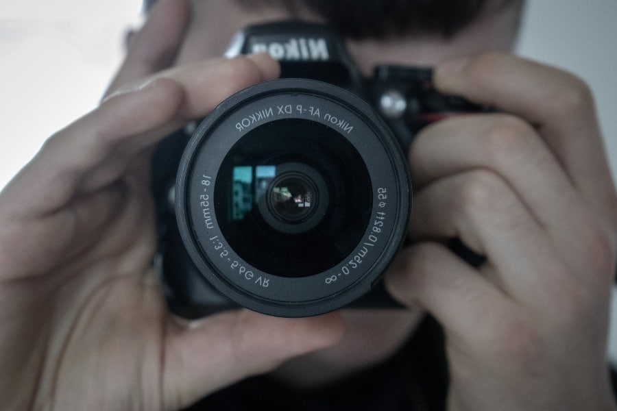 Close up of a Nikon camera lens