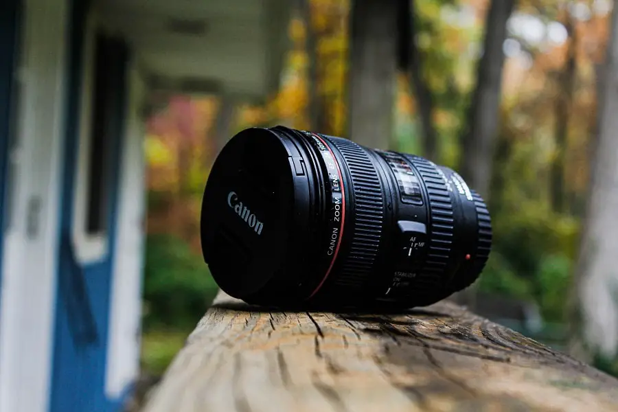 Canon walkaround lens on a wooden plank