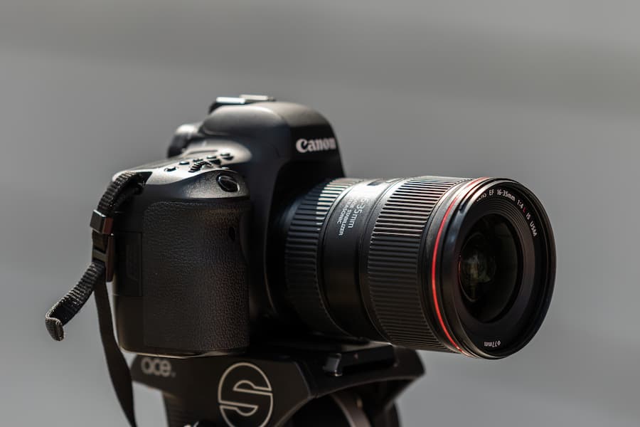 Canon dslr camera on side view
