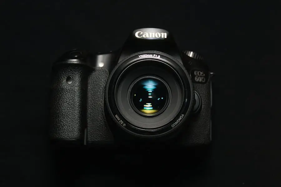 Full frame camera on black background