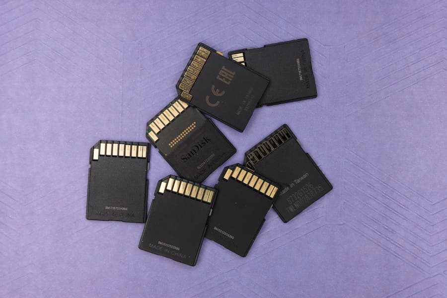 Set of SD cards on the floor